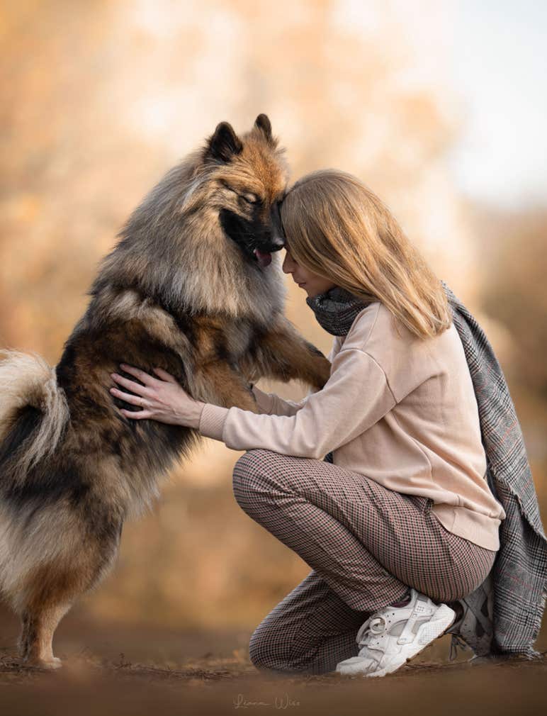 Photo de Poup's et Jenny, duo maître et chien, front contre front